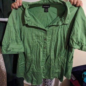 green short sleeve button down Lane Bryant blouse, size 22/24